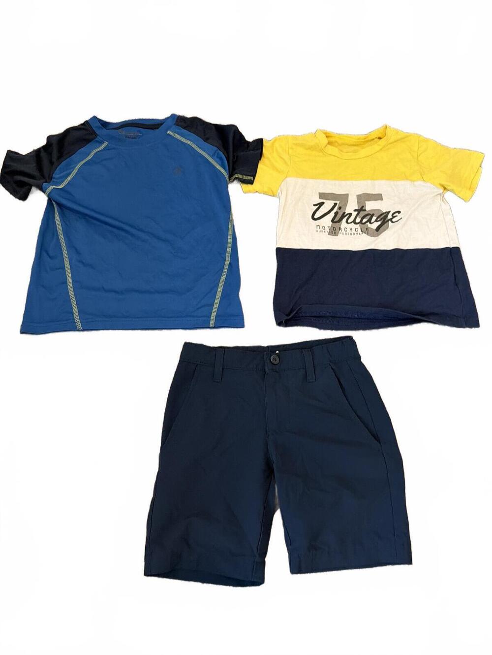 Boys Outfit Size 5/6 Lot of 3 Blue Shirt Yellow Vintage Tee Navy Shorts